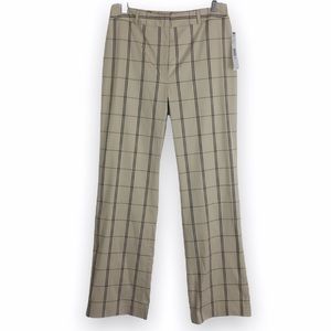 NWT Perry Ellis Womens Size 8 Black Tan Beige Windowpane Plaid Dress Work Pants